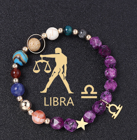 Twelve Constellations Bracelets Natural Stone Hemp Stone Cut Surface Eight Planets - Norellé