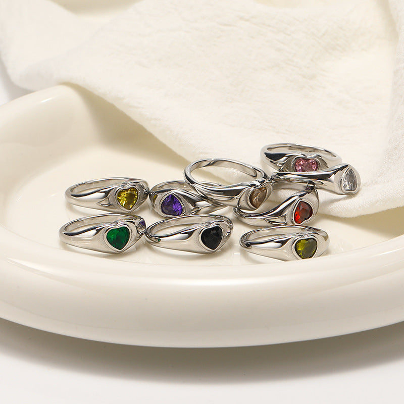 Design Heart-shaped Inlaid Zircon Titanium Steel Ring For Women - Norellé
