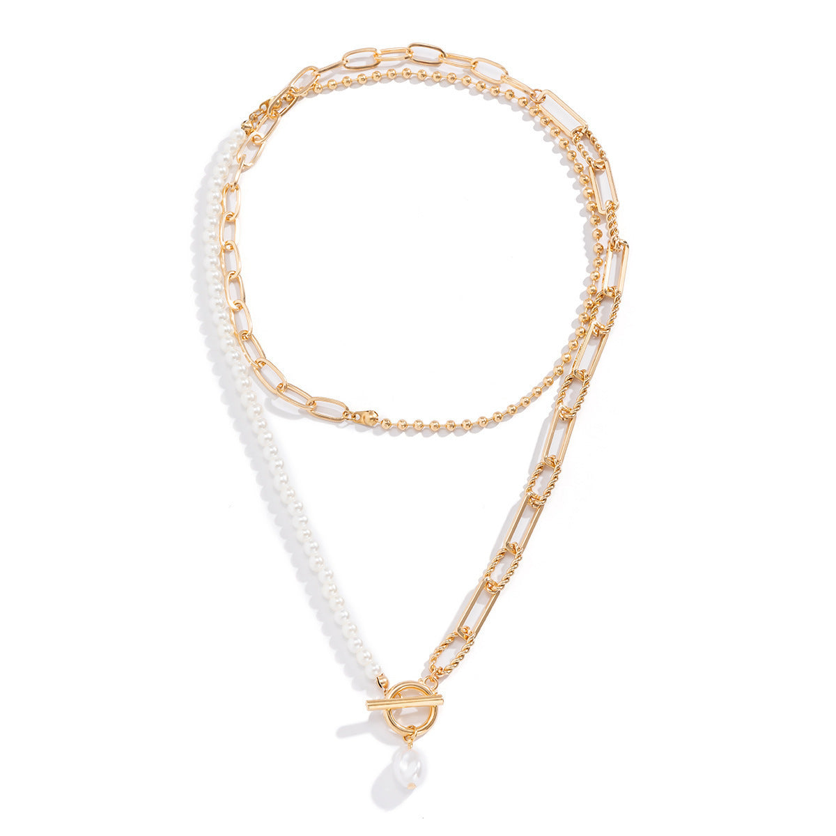 Retro Style Personality Pearl OT Buckle Necklace - Norellé