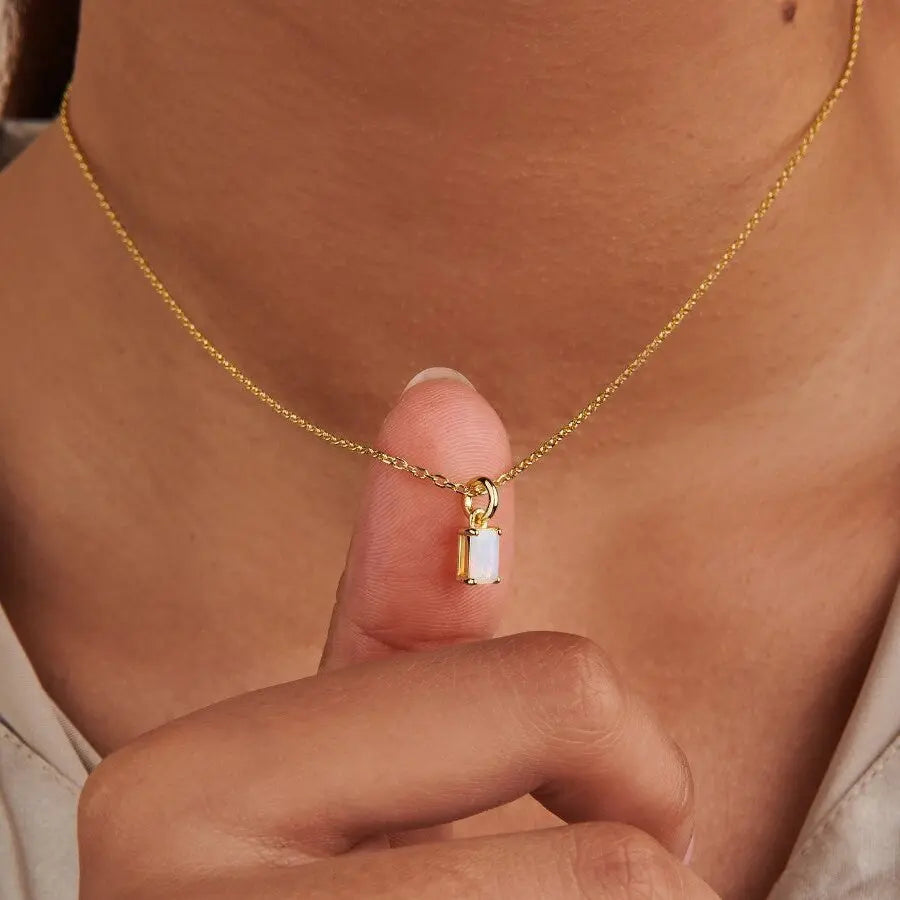 Rectangular 12month Birthday Stone Pendant Colorful Zircon Clavicle Chain - Norellé