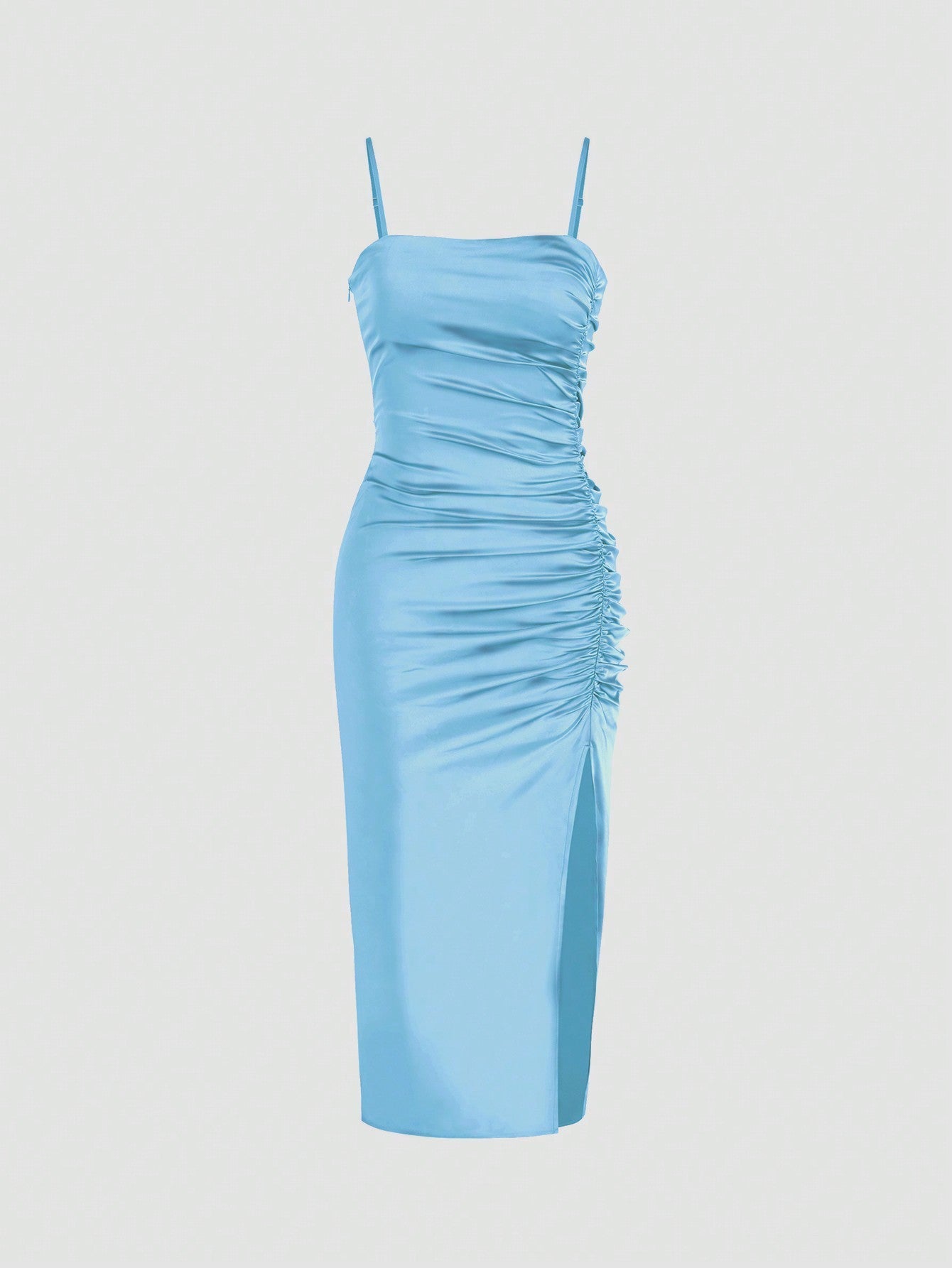 Solid Color Ruched Bodycon Slit Cami Dress - Norellé