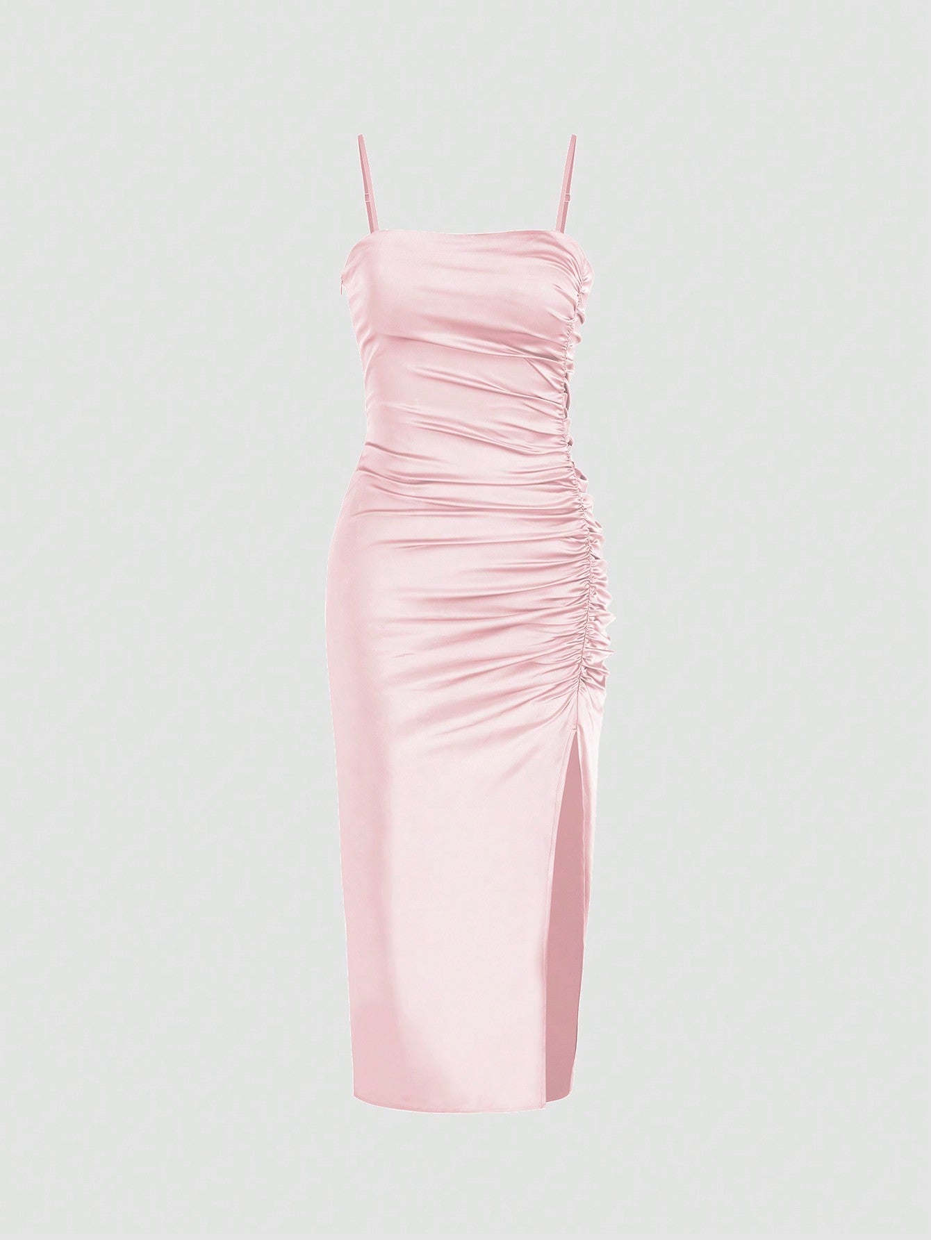 Solid Color Ruched Bodycon Slit Cami Dress - Norellé