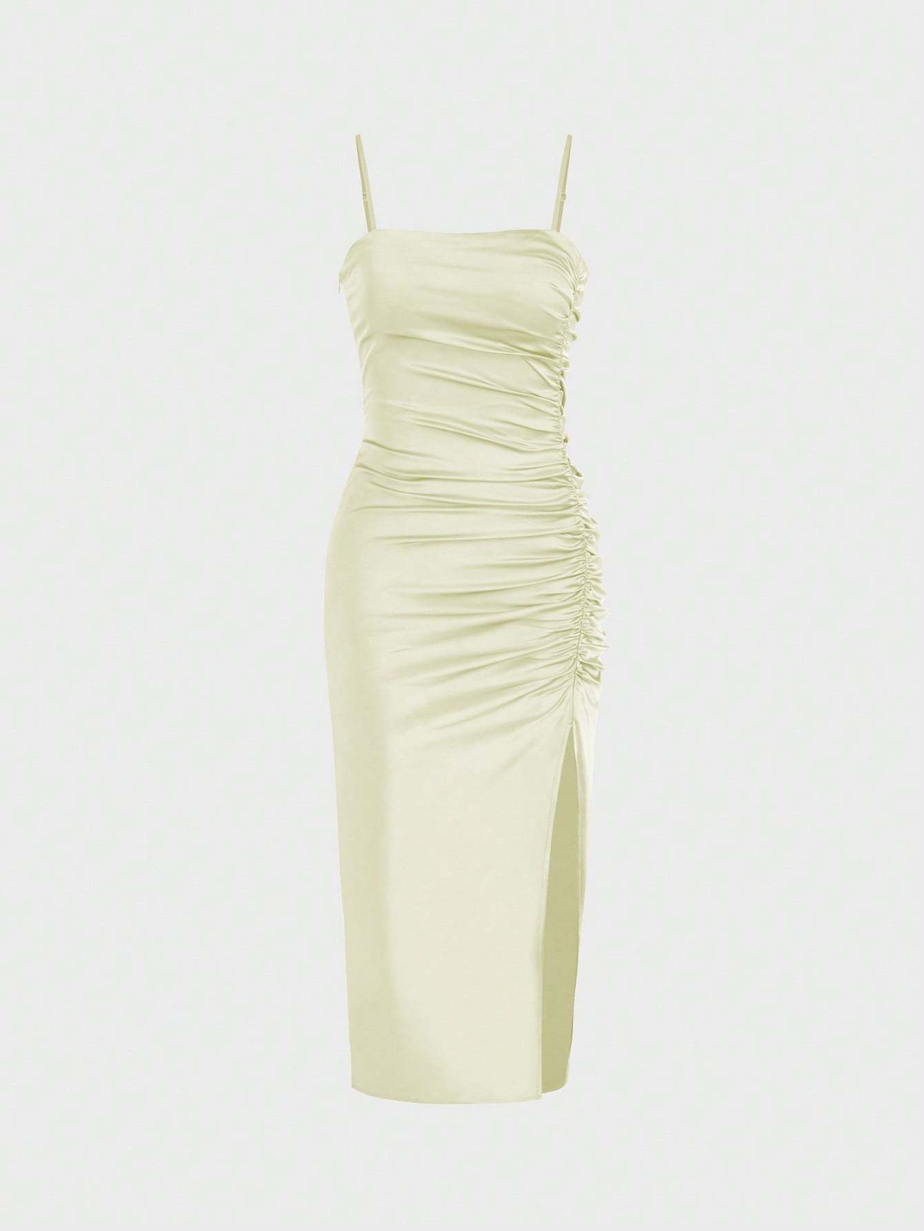 Solid Color Ruched Bodycon Slit Cami Dress - Norellé