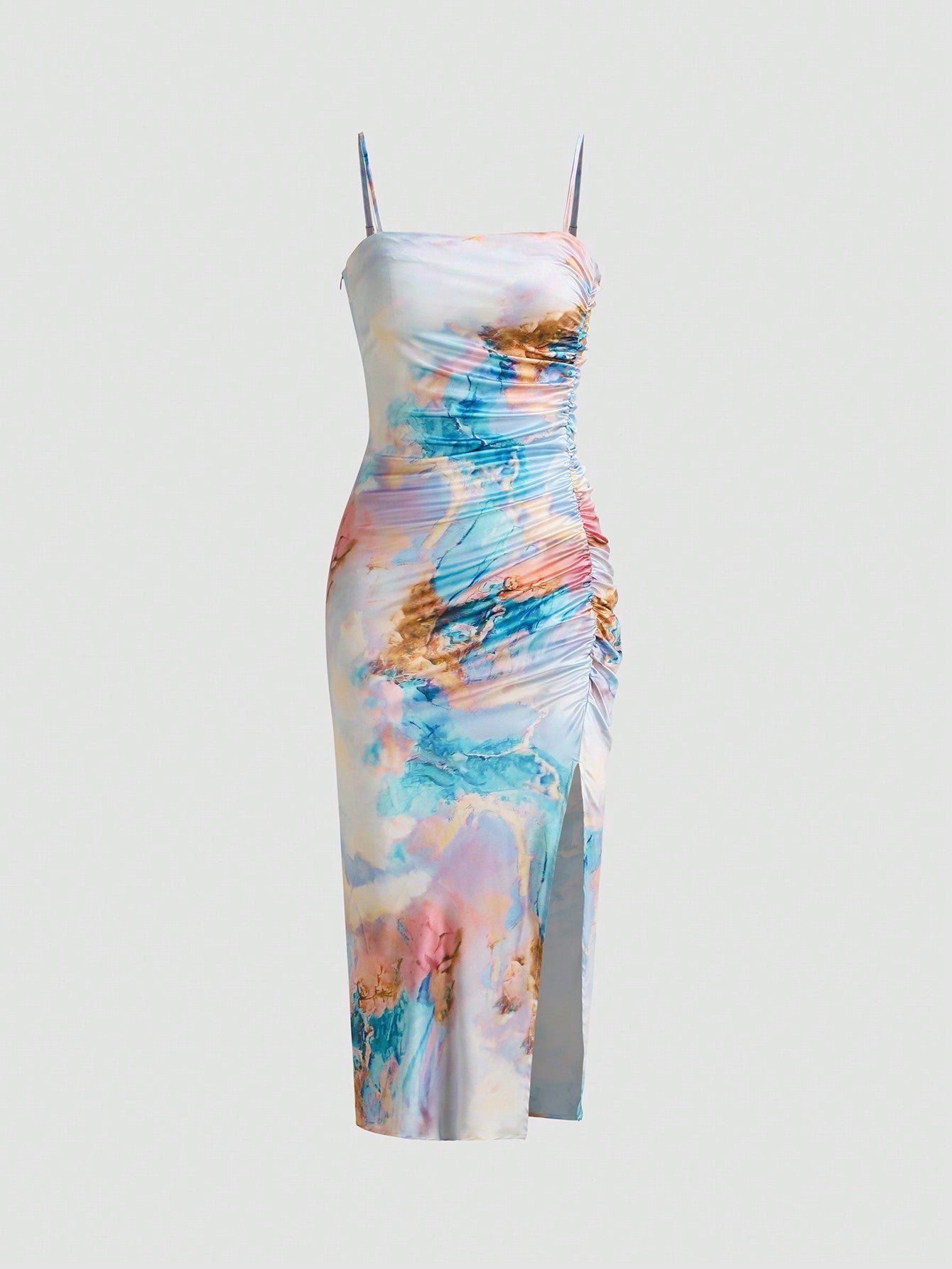 Solid Color Ruched Bodycon Slit Cami Dress - Norellé