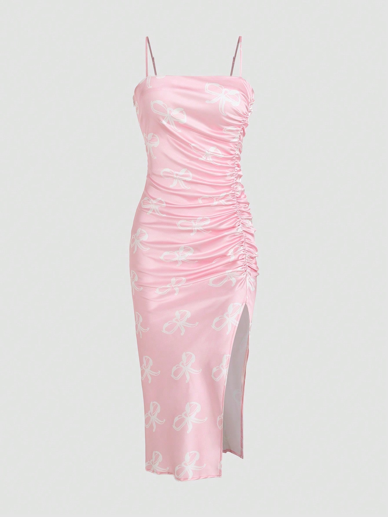 Solid Color Ruched Bodycon Slit Cami Dress - Norellé