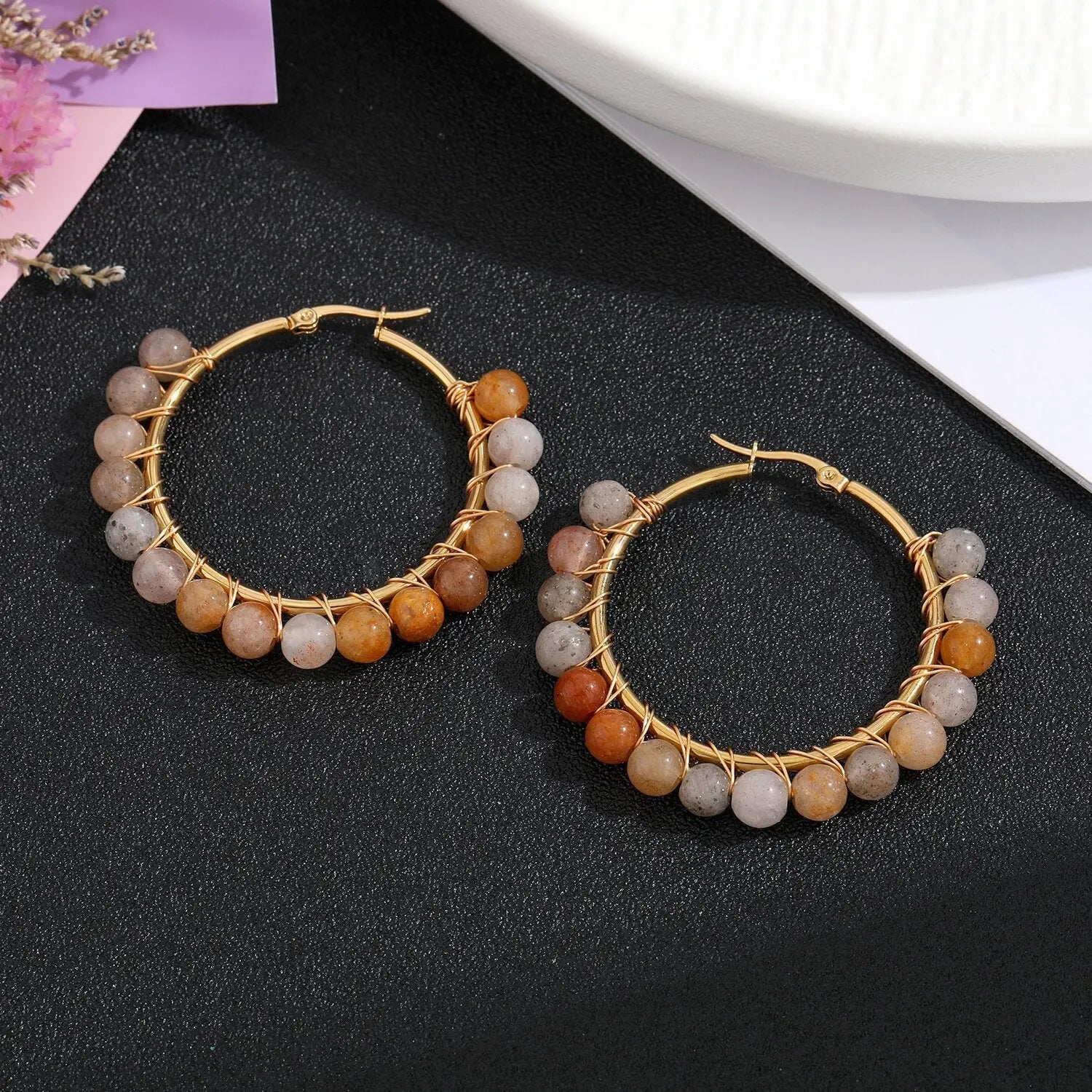 Natural Stone Stainless Steel Winding Earrings - Norellé