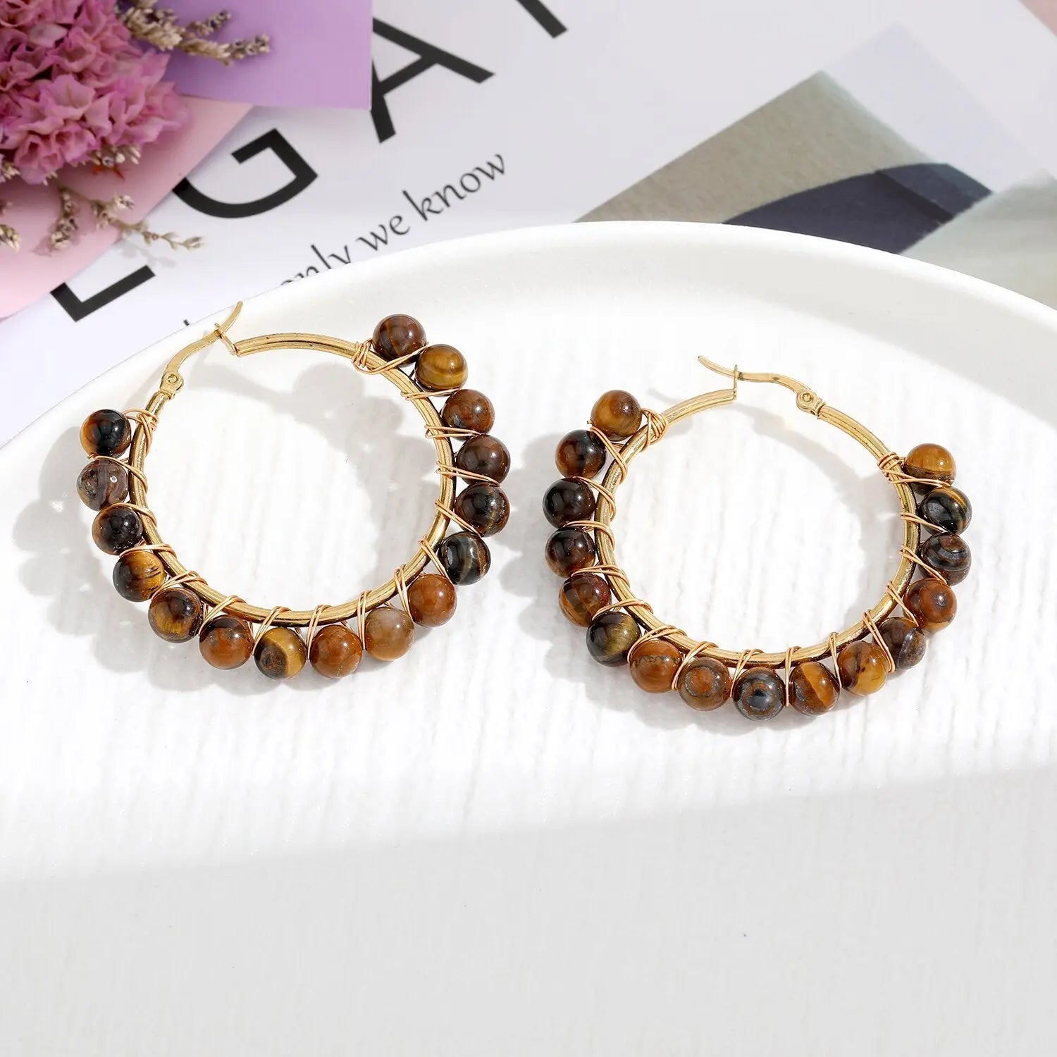 Natural Stone Stainless Steel Winding Earrings - Norellé