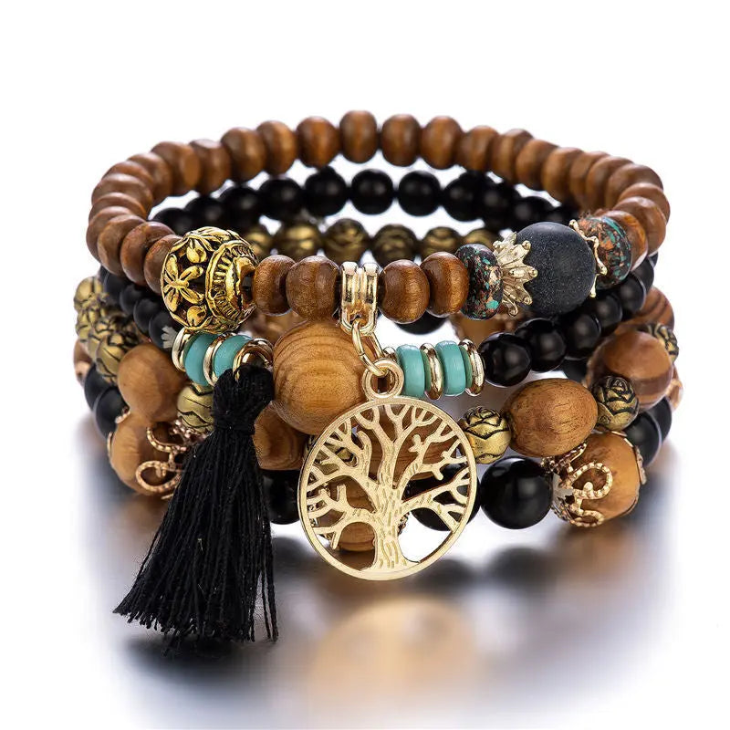 Multi-layer Wooden Bead Beaded Bracelet Elastic Bracelet - Norellé