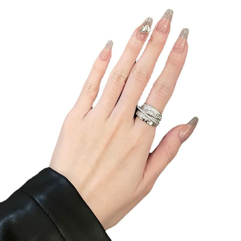 Shiny Geometric Ring Female Fashion Temperament Multi-layer Line Open Ring I - Norellé