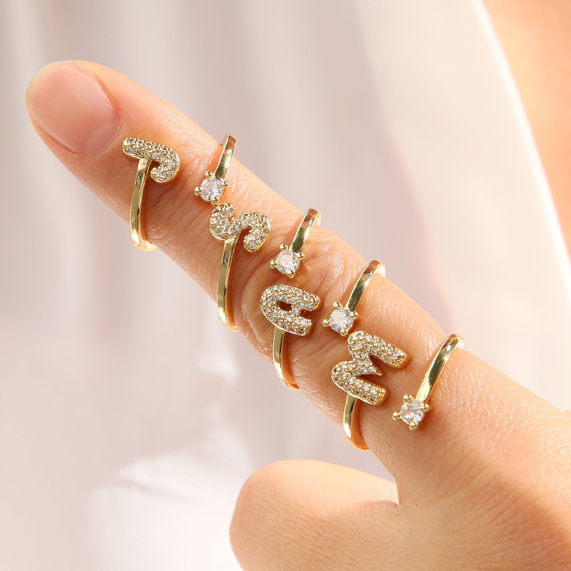 Cute 26 English Letters Open Adjustable Personality Ring - Norellé