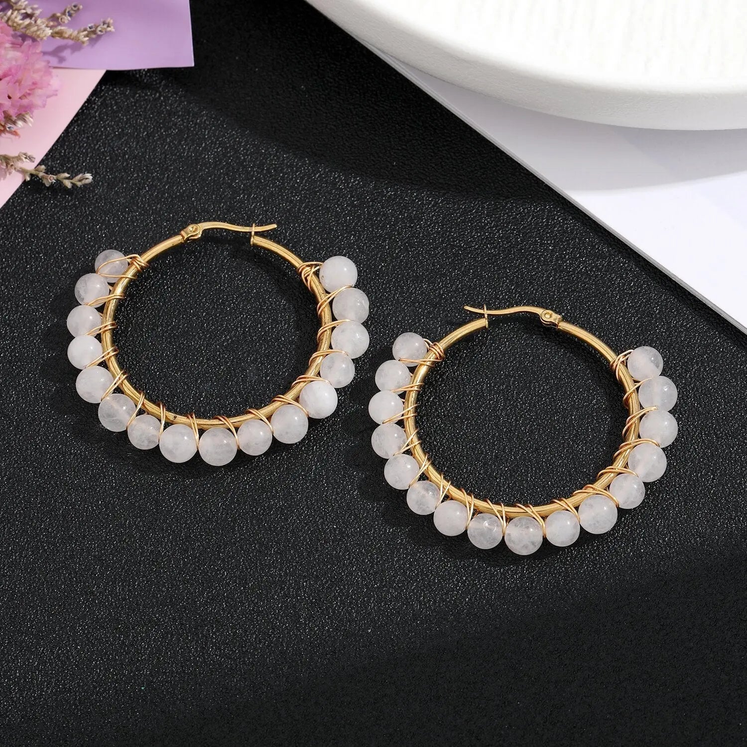 Natural Stone Stainless Steel Winding Earrings - Norellé