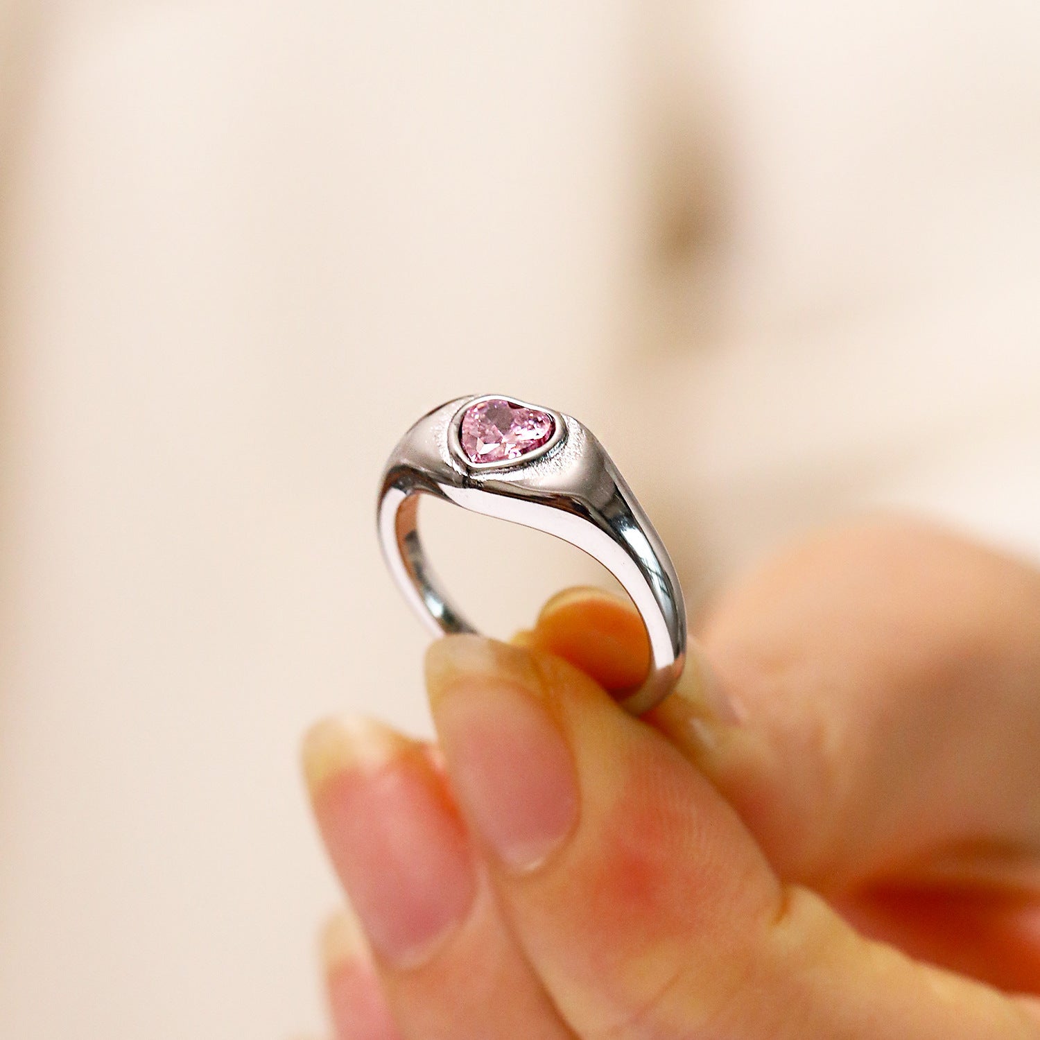 Design Heart-shaped Inlaid Zircon Titanium Steel Ring For Women - Norellé