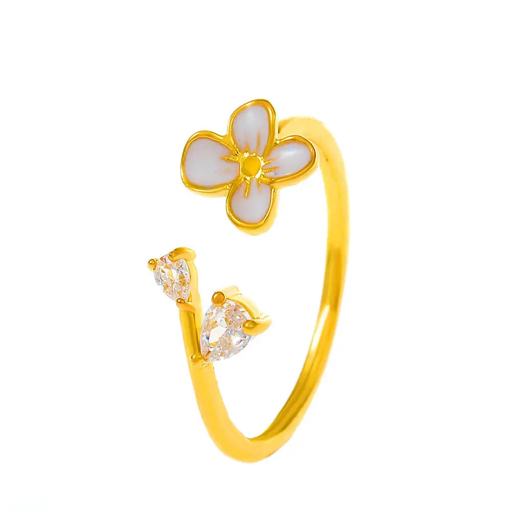 Diamond Oil-spot Glaze Flowers Ring - Norellé