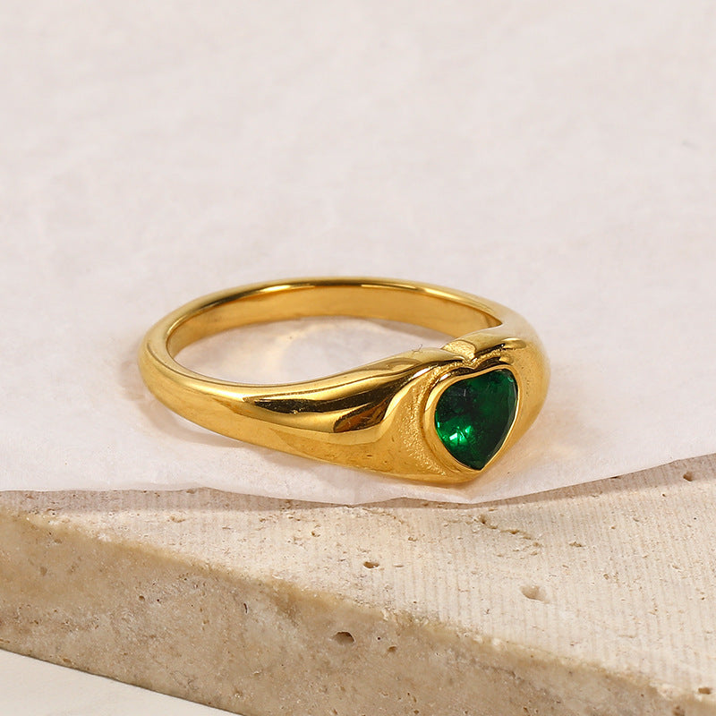 Design Heart-shaped Inlaid Zircon Titanium Steel Ring For Women - Norellé
