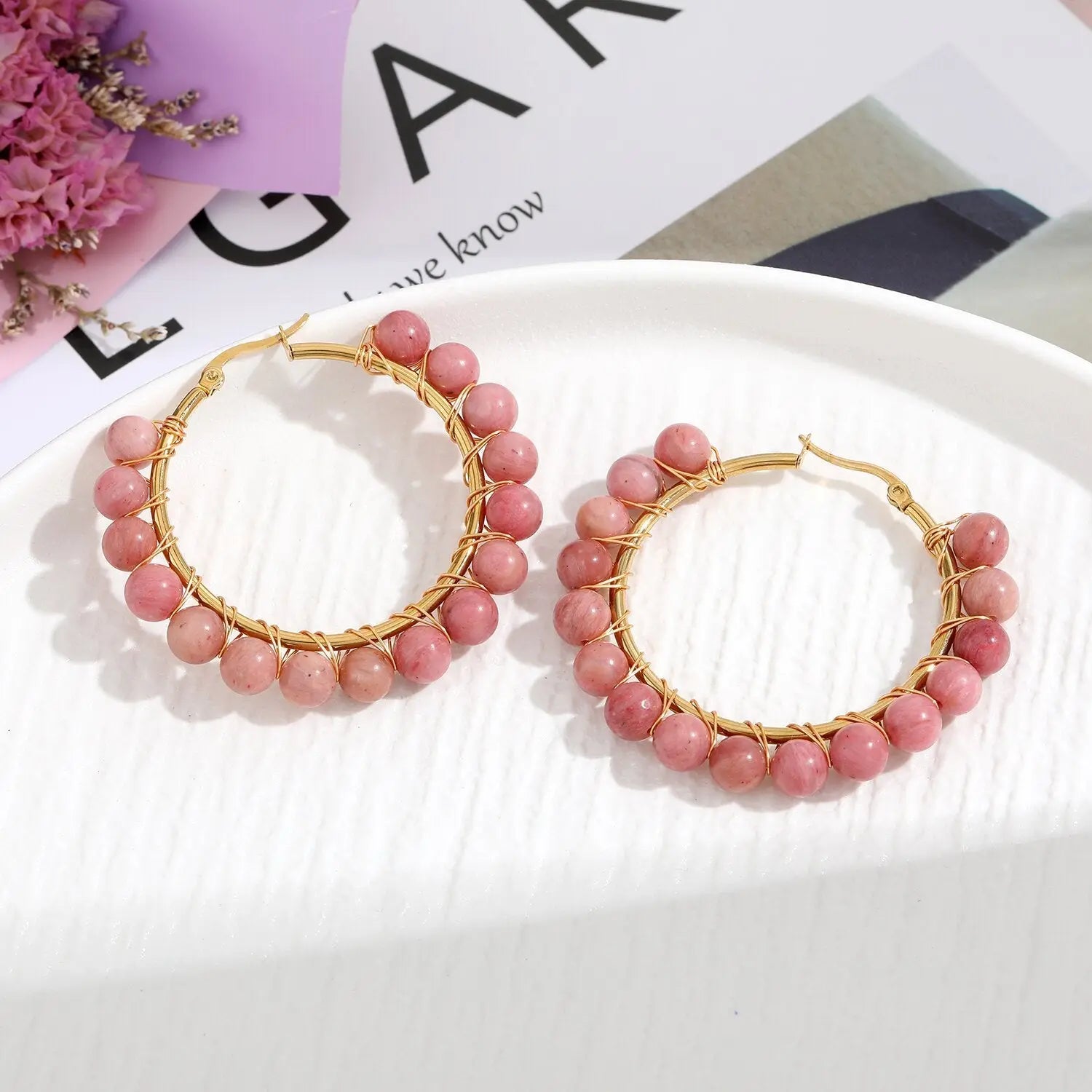Natural Stone Stainless Steel Winding Earrings - Norellé