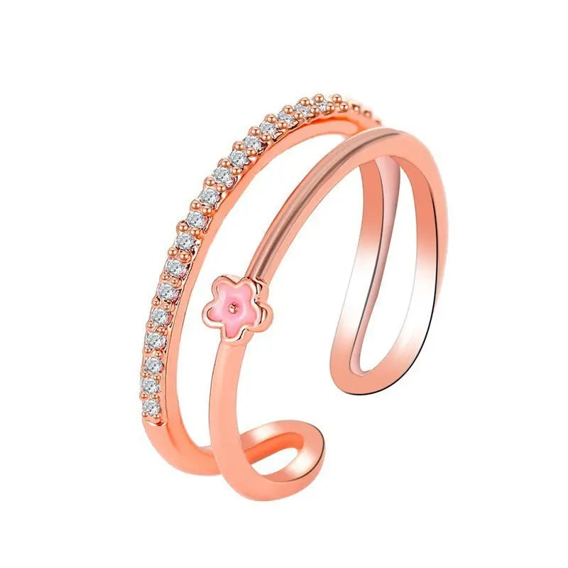 Diamond Oil-spot Glaze Flowers Ring - Norellé