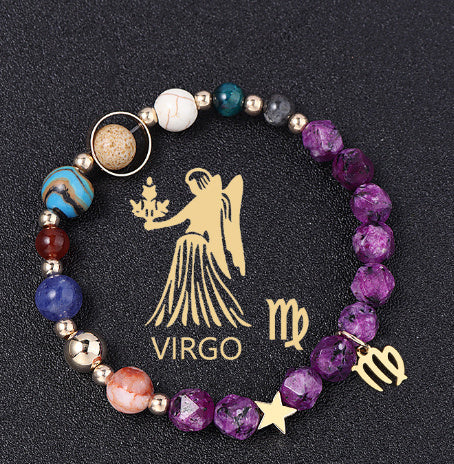 Twelve Constellations Bracelets Natural Stone Hemp Stone Cut Surface Eight Planets - Norellé