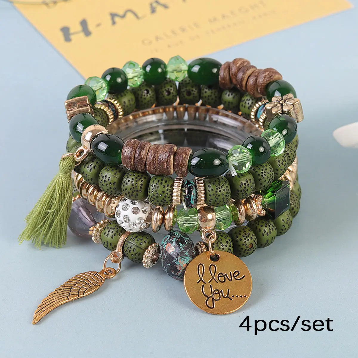 Multi-layer Wooden Bead Beaded Bracelet Elastic Bracelet Alluno