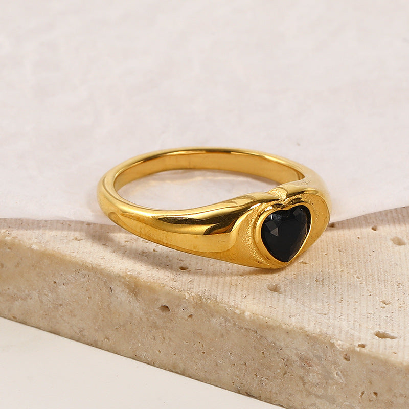 Design Heart-shaped Inlaid Zircon Titanium Steel Ring For Women - Norellé