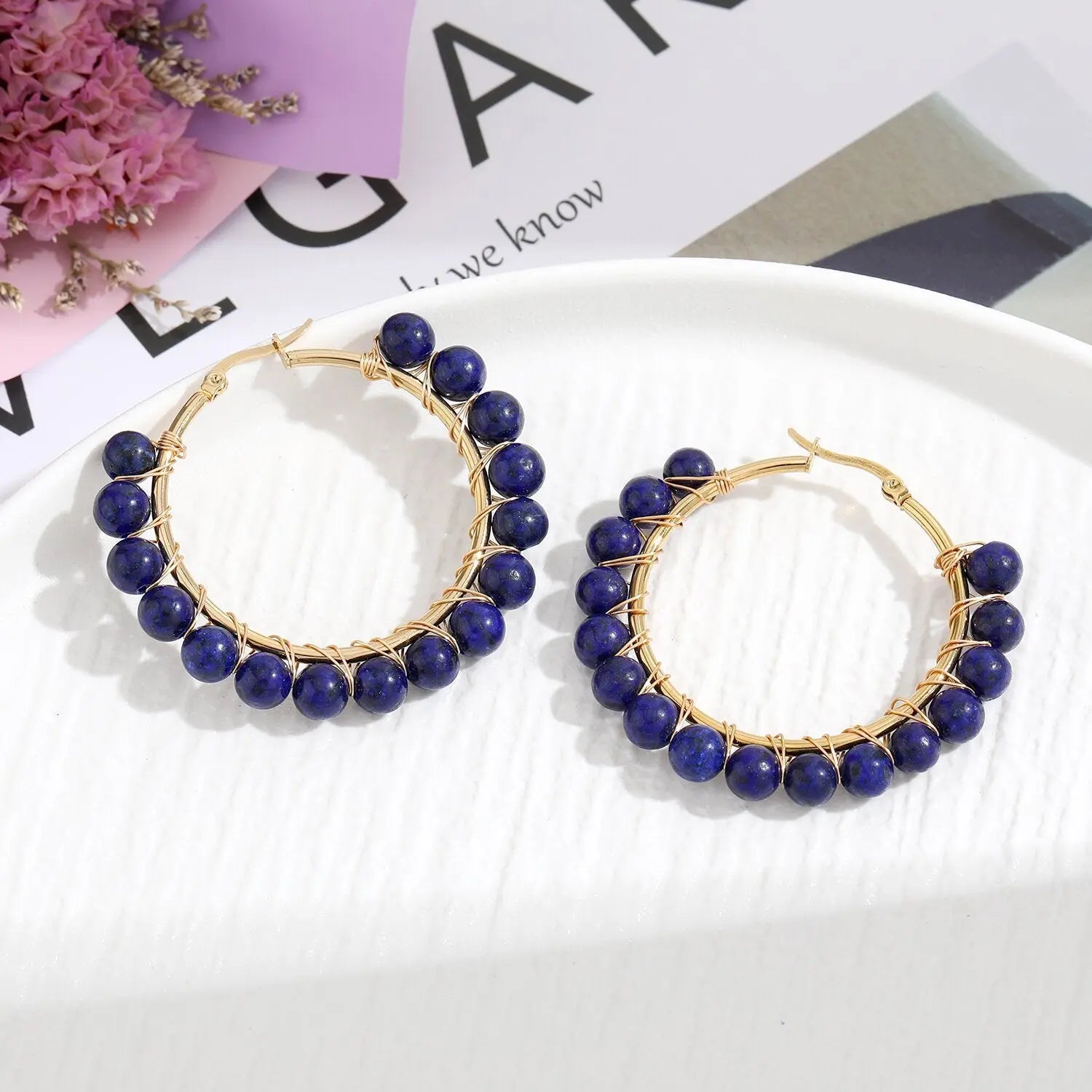 Natural Stone Stainless Steel Winding Earrings - Norellé