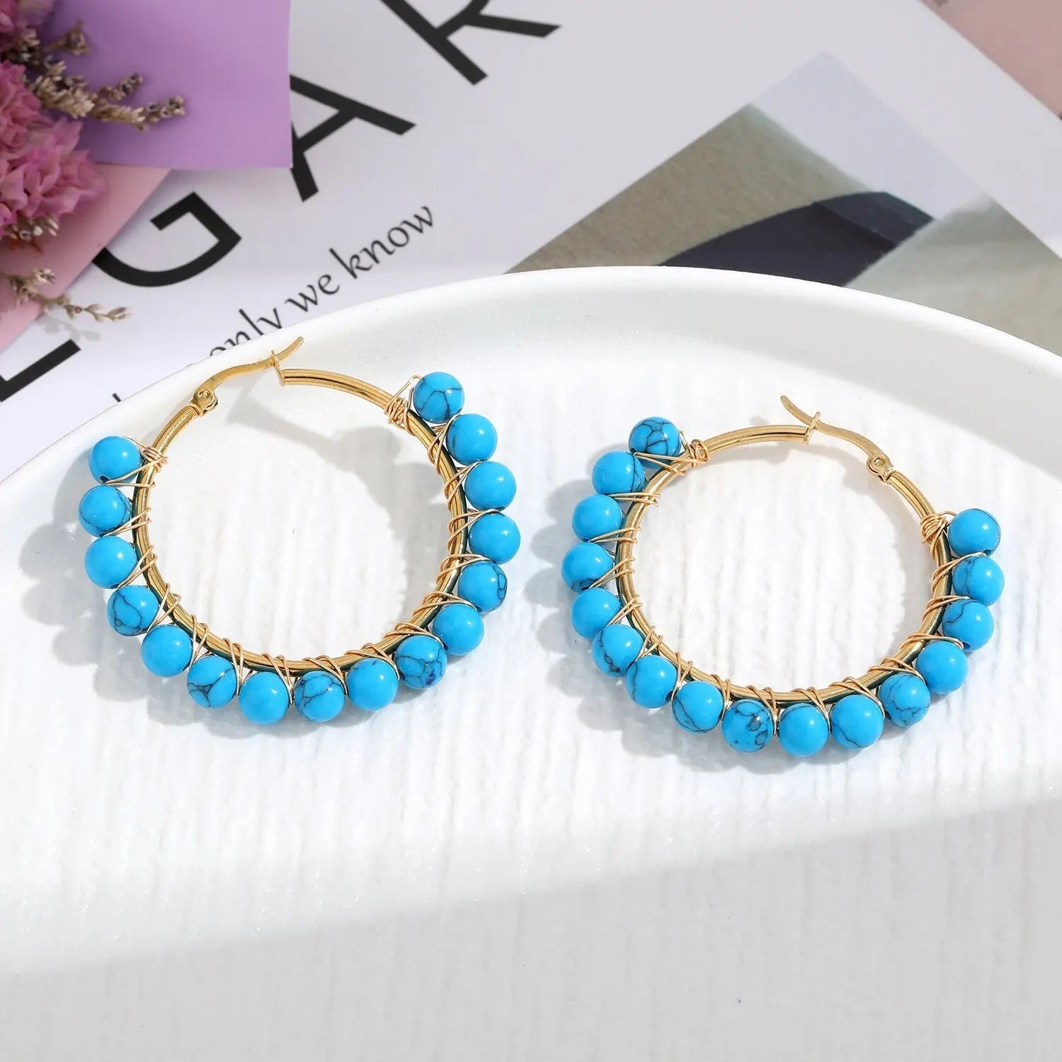Natural Stone Stainless Steel Winding Earrings - Norellé