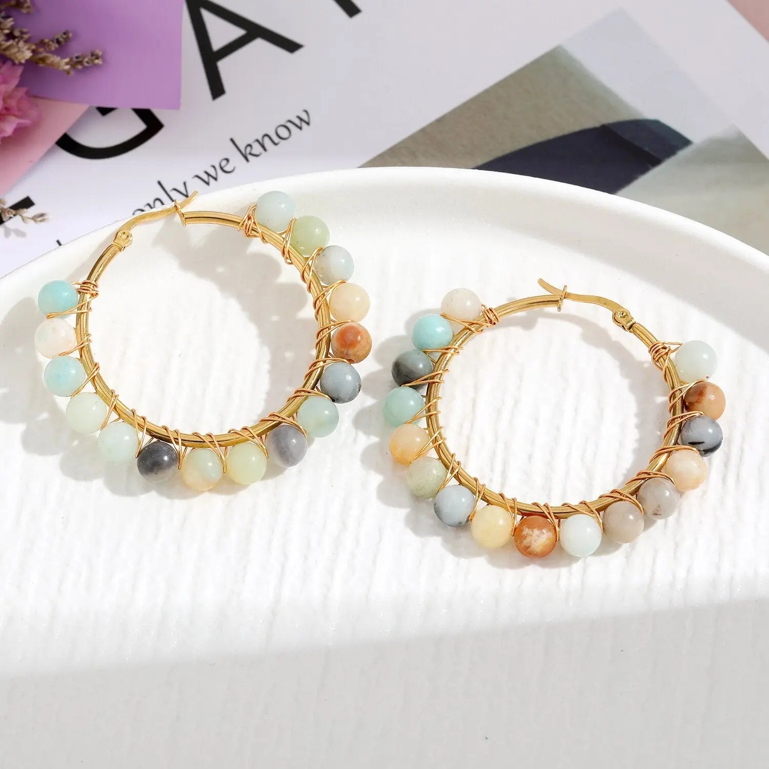Natural Stone Stainless Steel Winding Earrings - Norellé