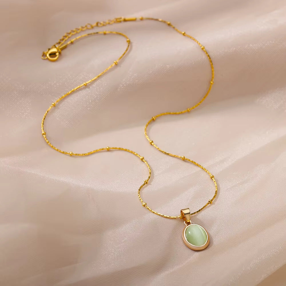 High-grade Oval Cat's Eye Pendant Titanium Steel Necklace - Norellé