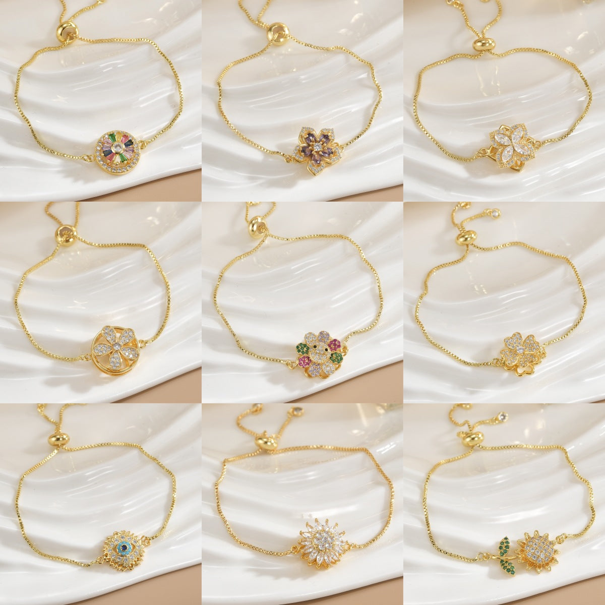 Simple Rotatable Flower Color-preserving Pure Copper Gold-plated Bracelet - Norellé