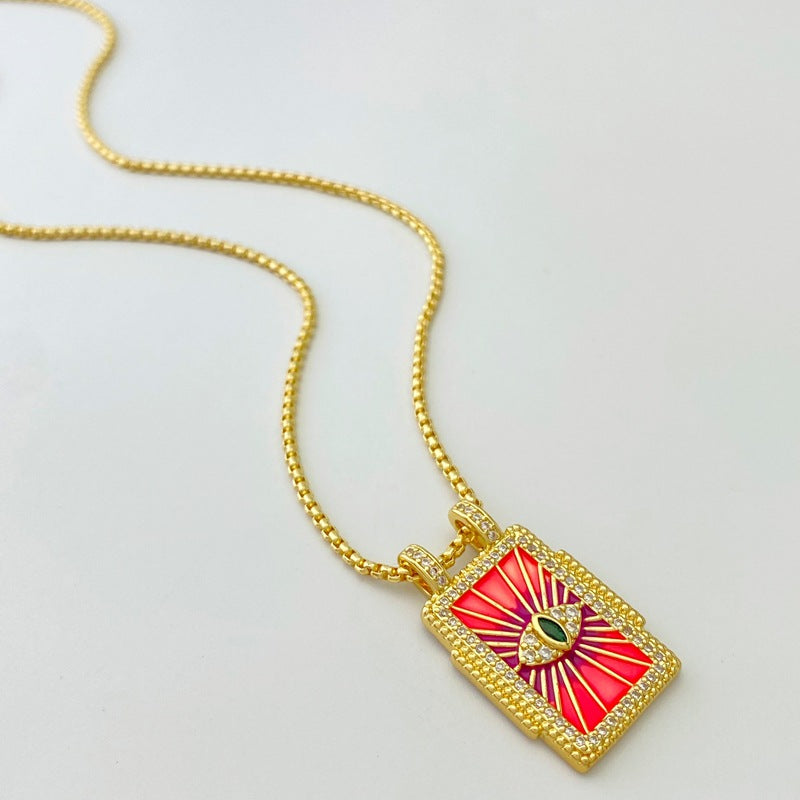 Copper Plating 18K Gold Drop Oil Color Tarot Necklace - Norellé