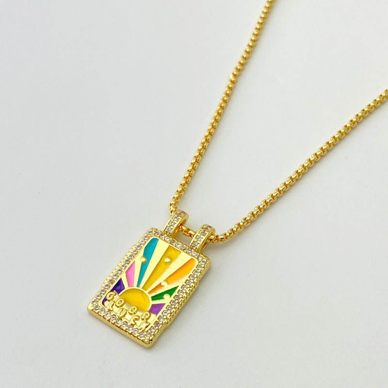 Copper Plating 18K Gold Drop Oil Color Tarot Necklace - Norellé