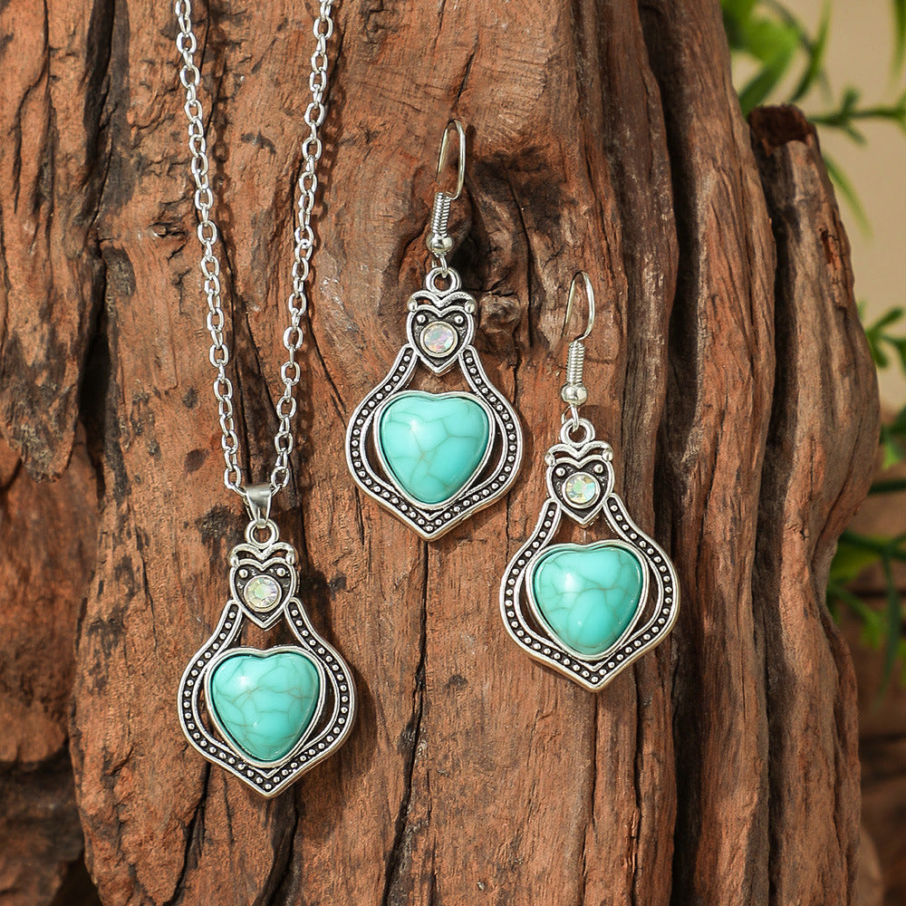 Fashion Turquoise Long Pendant Ear Rings Suit - Norellé