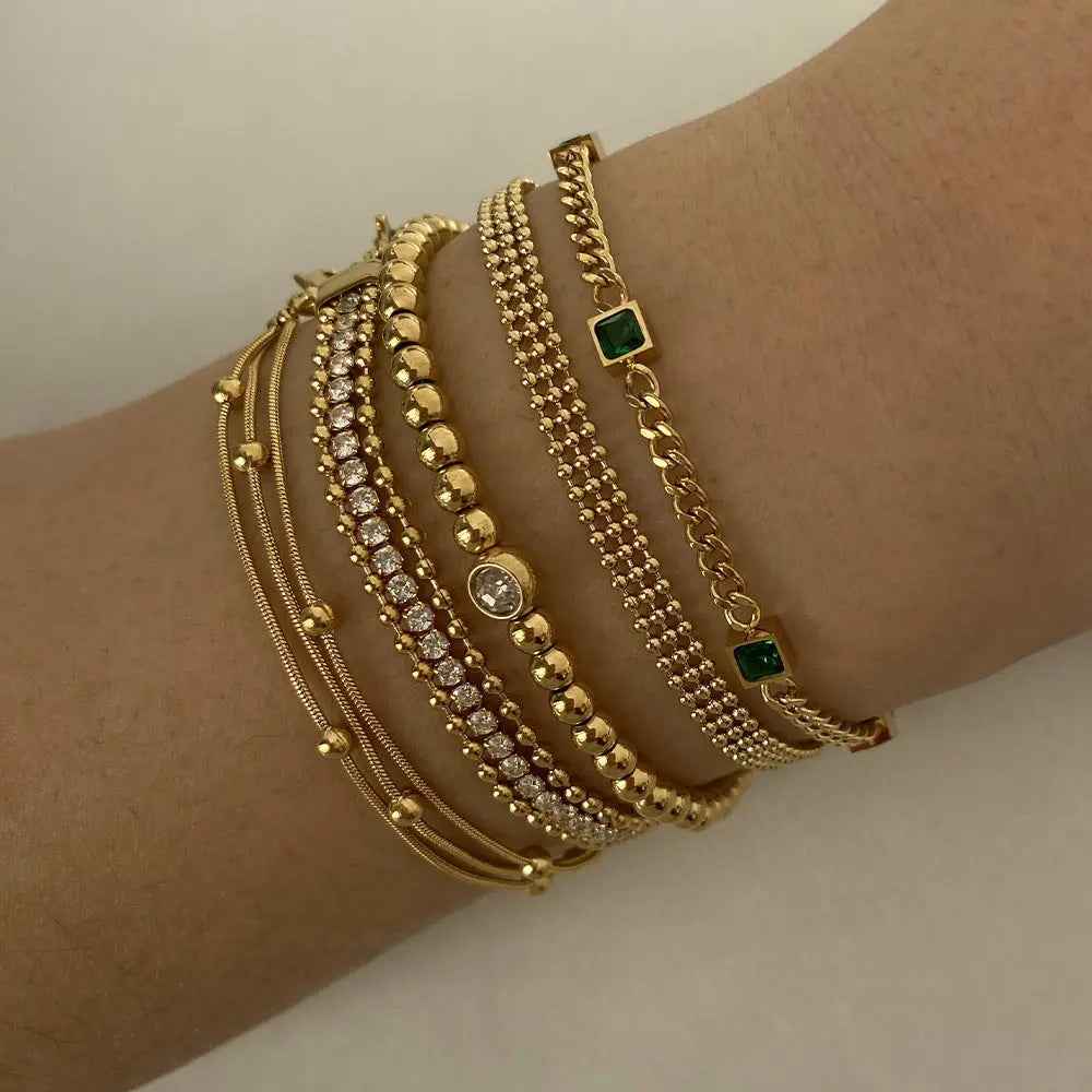 Fashion Stainless Steel Electroplated Small Golden Beads Multi-layer Twin Bracelet - Norellé
