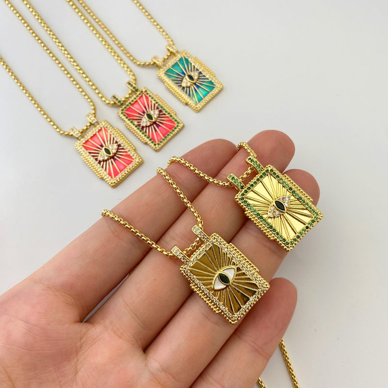 Copper Plating 18K Gold Drop Oil Color Tarot Necklace - Norellé