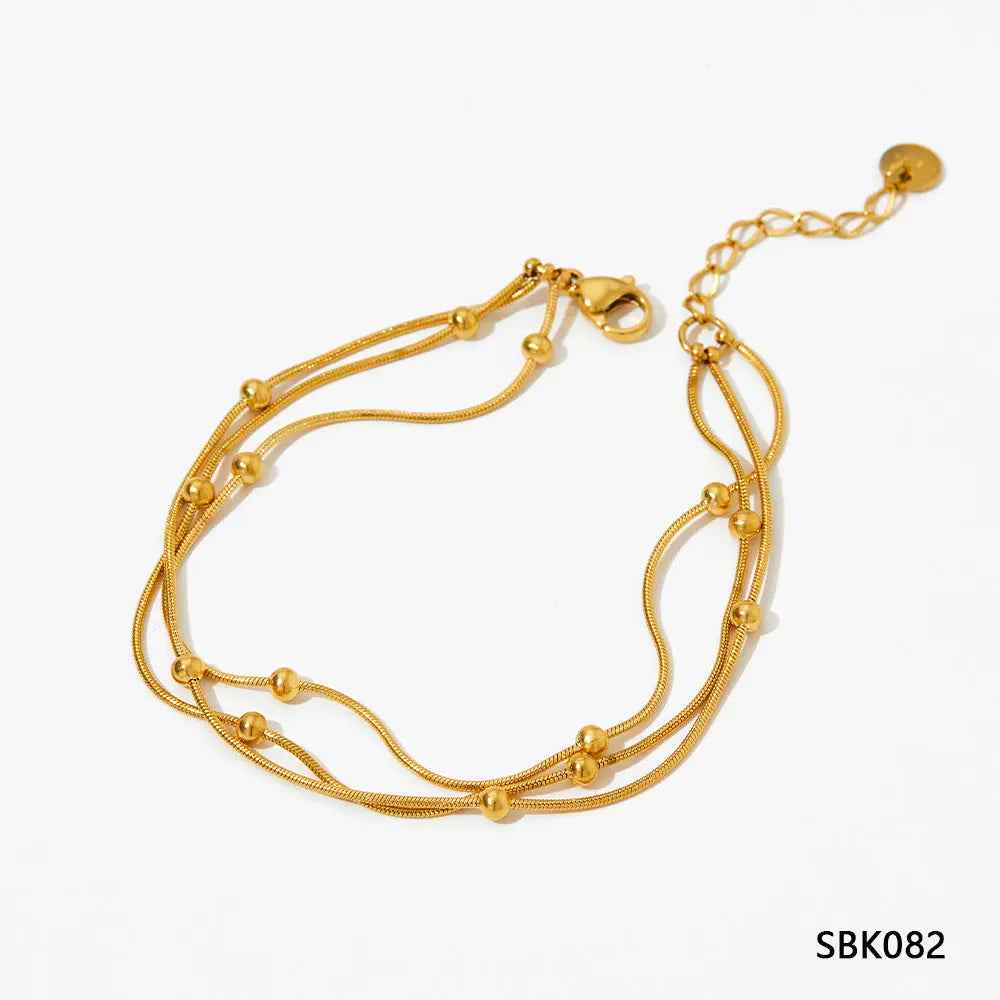 Fashion Stainless Steel Electroplated Small Golden Beads Multi-layer Twin Bracelet - Norellé