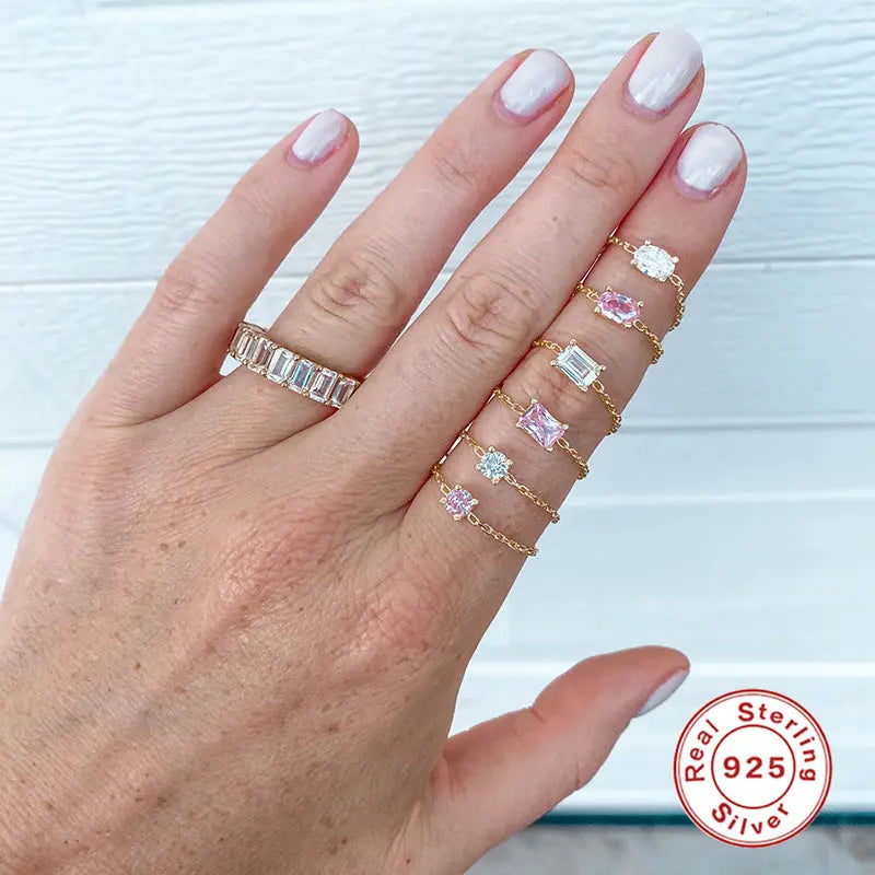 S925 Sterling Silver Light Luxury Inlaid Zircon Adjustable Ring - Norellé
