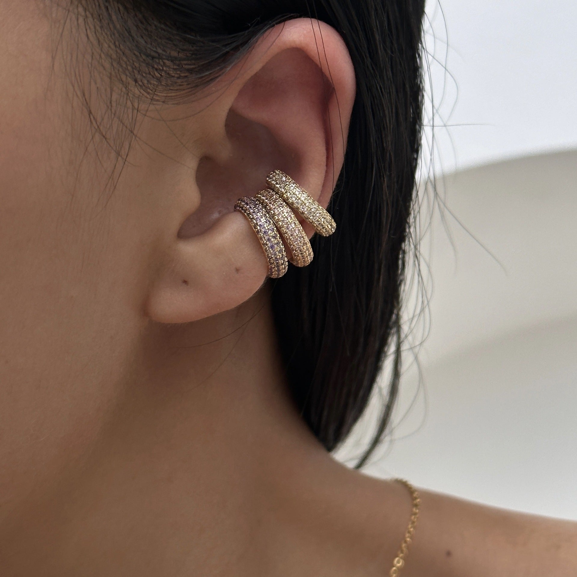 Retro Simple Full Rhinestone Zircon Ear Clip Earrings - Norellé