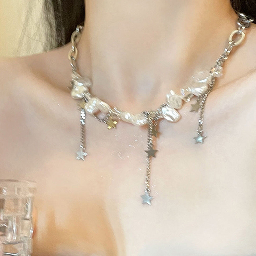 New Rhinestone Pearl Tassel Double-layer Necklace - Norellé