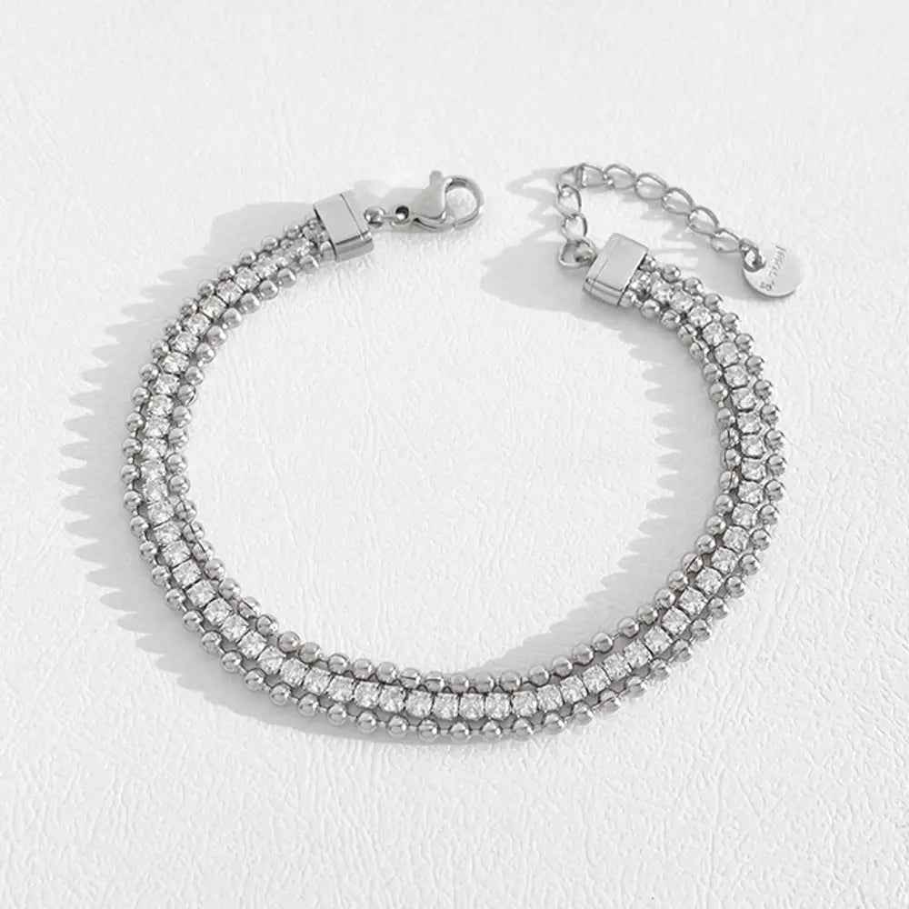 Fashion Stainless Steel Electroplated Small Golden Beads Multi-layer Twin Bracelet - Norellé