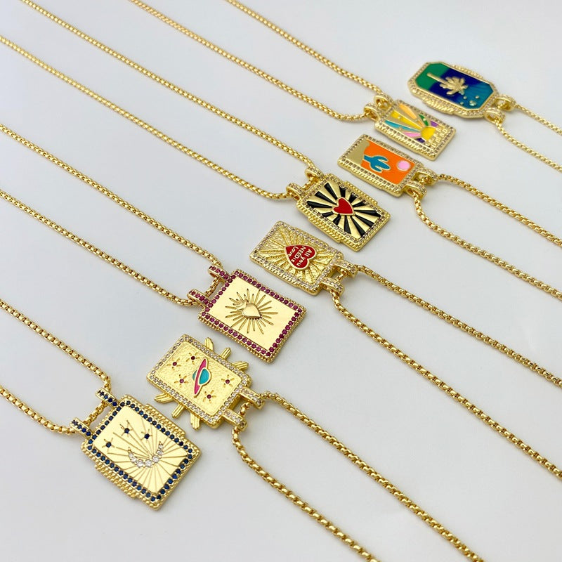Copper Plating 18K Gold Drop Oil Color Tarot Necklace - Norellé