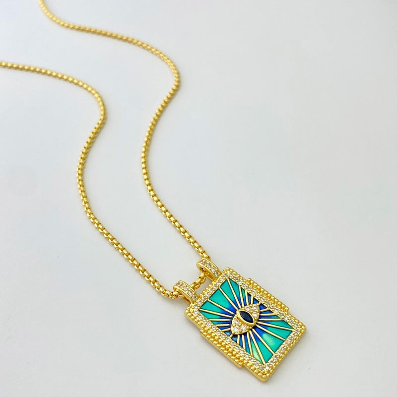 Copper Plating 18K Gold Drop Oil Color Tarot Necklace - Norellé