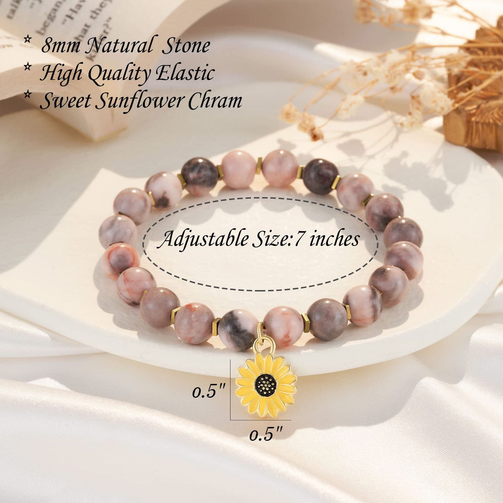 Zebra Sunflower Bracelet Natural Stone Bracelet - Norellé