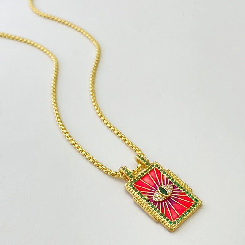 Copper Plating 18K Gold Drop Oil Color Tarot Necklace - Norellé