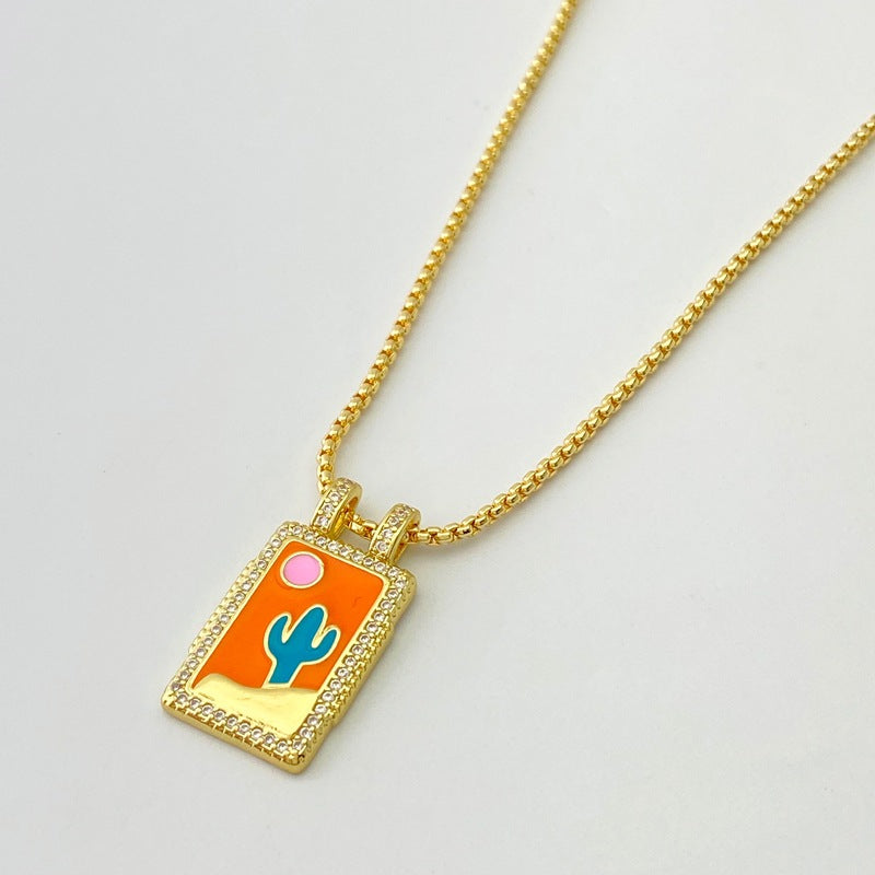 Copper Plating 18K Gold Drop Oil Color Tarot Necklace - Norellé