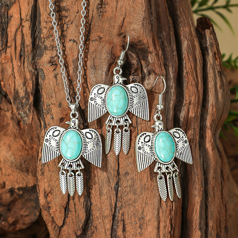 Fashion Turquoise Long Pendant Ear Rings Suit - Norellé