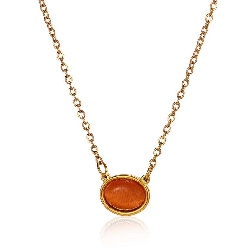 High-grade Oval Cat's Eye Pendant Titanium Steel Necklace - Norellé