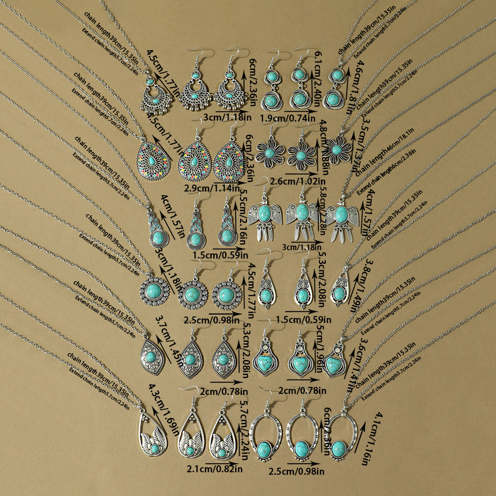 Fashion Turquoise Long Pendant Ear Rings Suit - Norellé