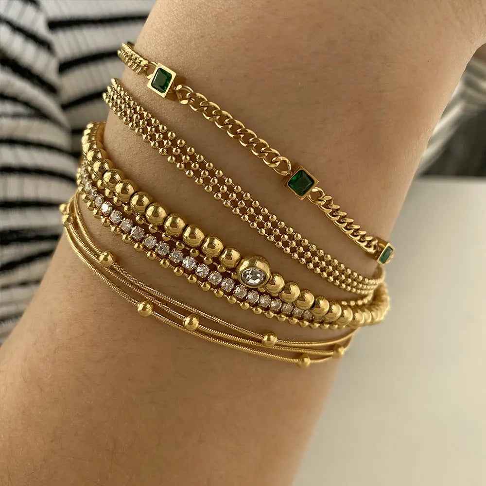 Fashion Stainless Steel Electroplated Small Golden Beads Multi-layer Twin Bracelet - Norellé