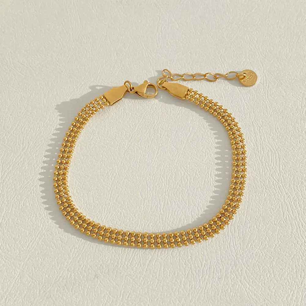 Fashion Stainless Steel Electroplated Small Golden Beads Multi-layer Twin Bracelet - Norellé