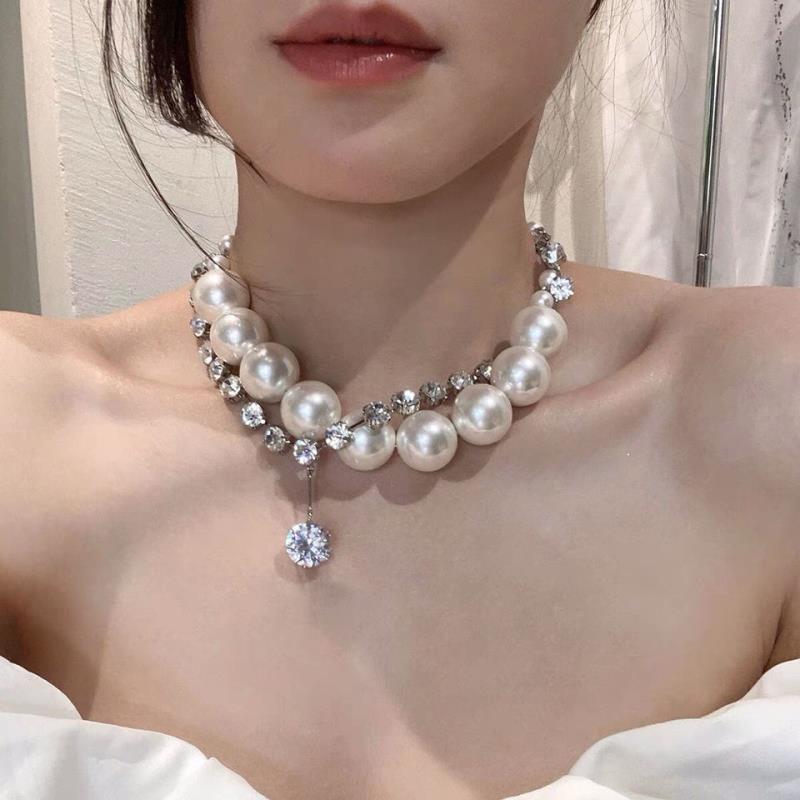 New Rhinestone Pearl Tassel Double-layer Necklace - Norellé