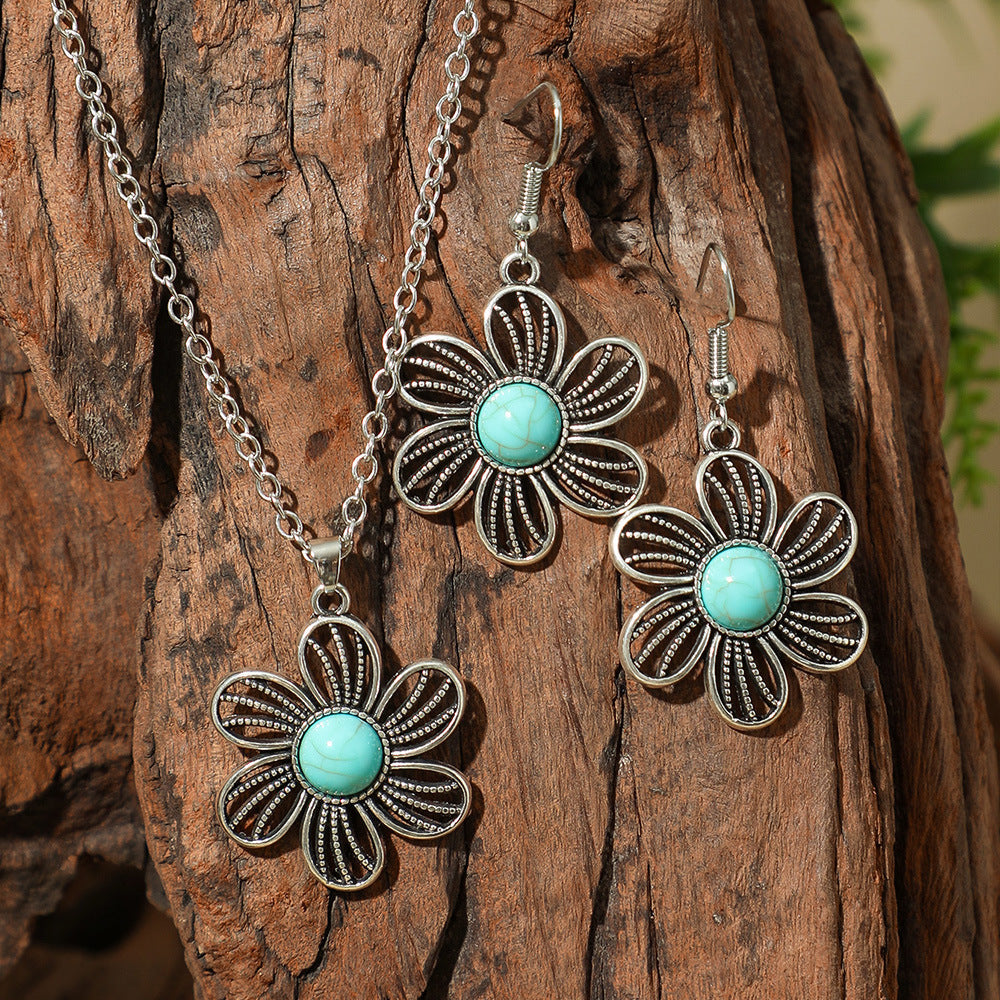 Fashion Turquoise Long Pendant Ear Rings Suit - Norellé